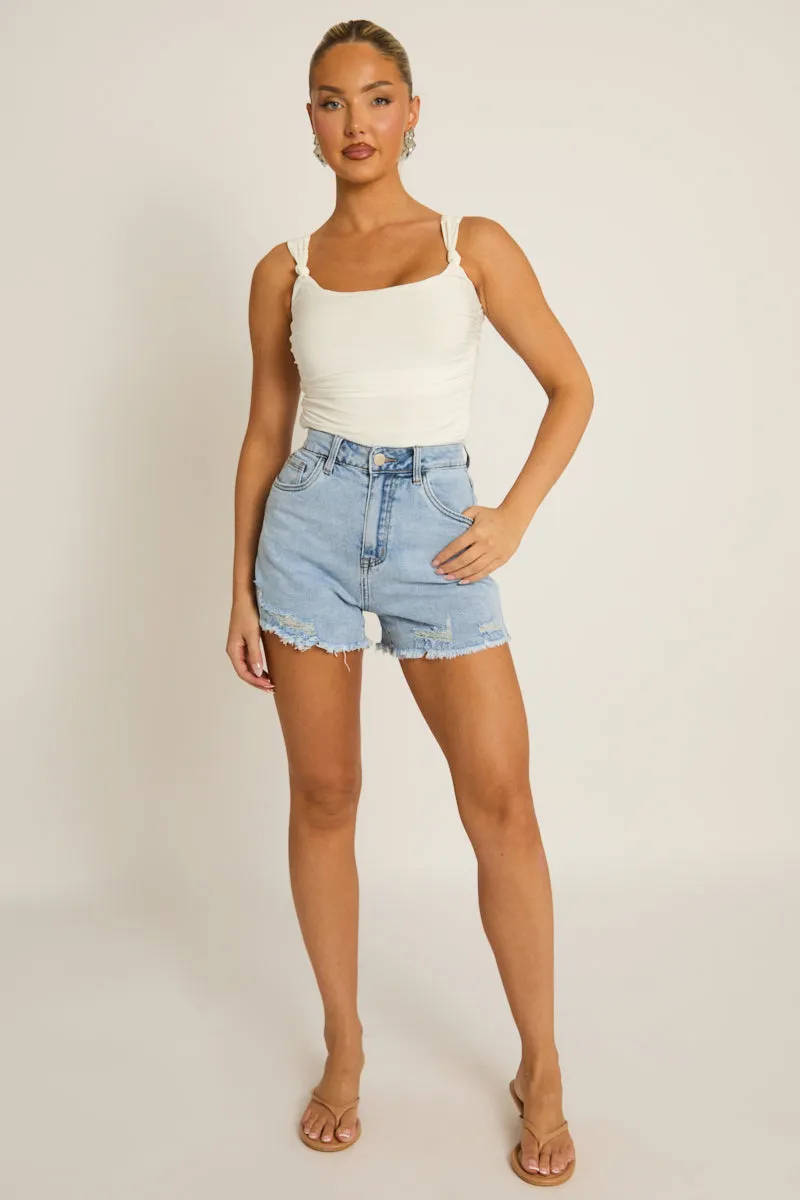 Blue Distressed Hem Denim Shorts - Alison sold by Rebellious Fashion product image thumbnail 2