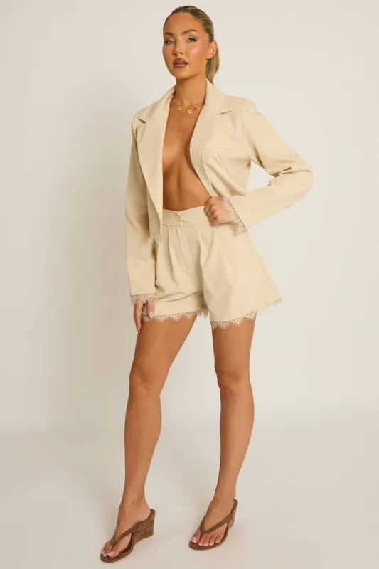 Beige Lace Trim Shorts - Selah made by Rebellious Fashion