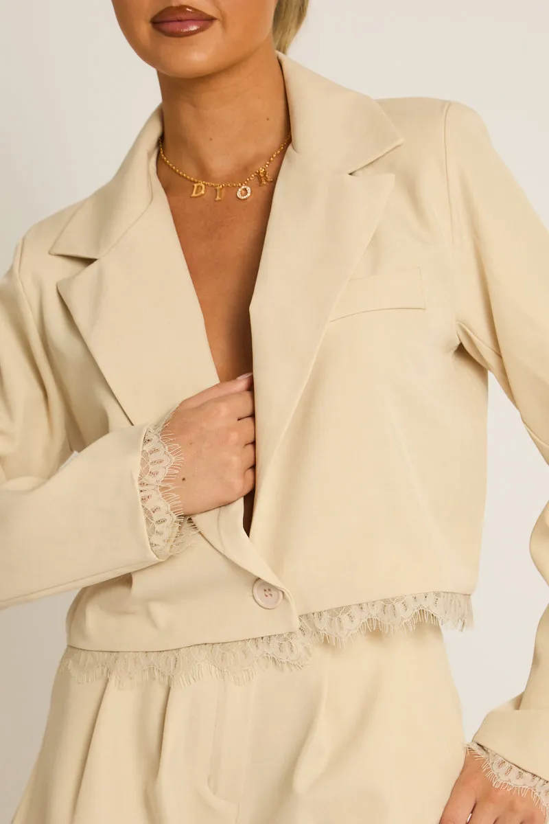 Beige Lace Trim Blazer - Vanessa sold by Rebellious Fashion product image thumbnail 4