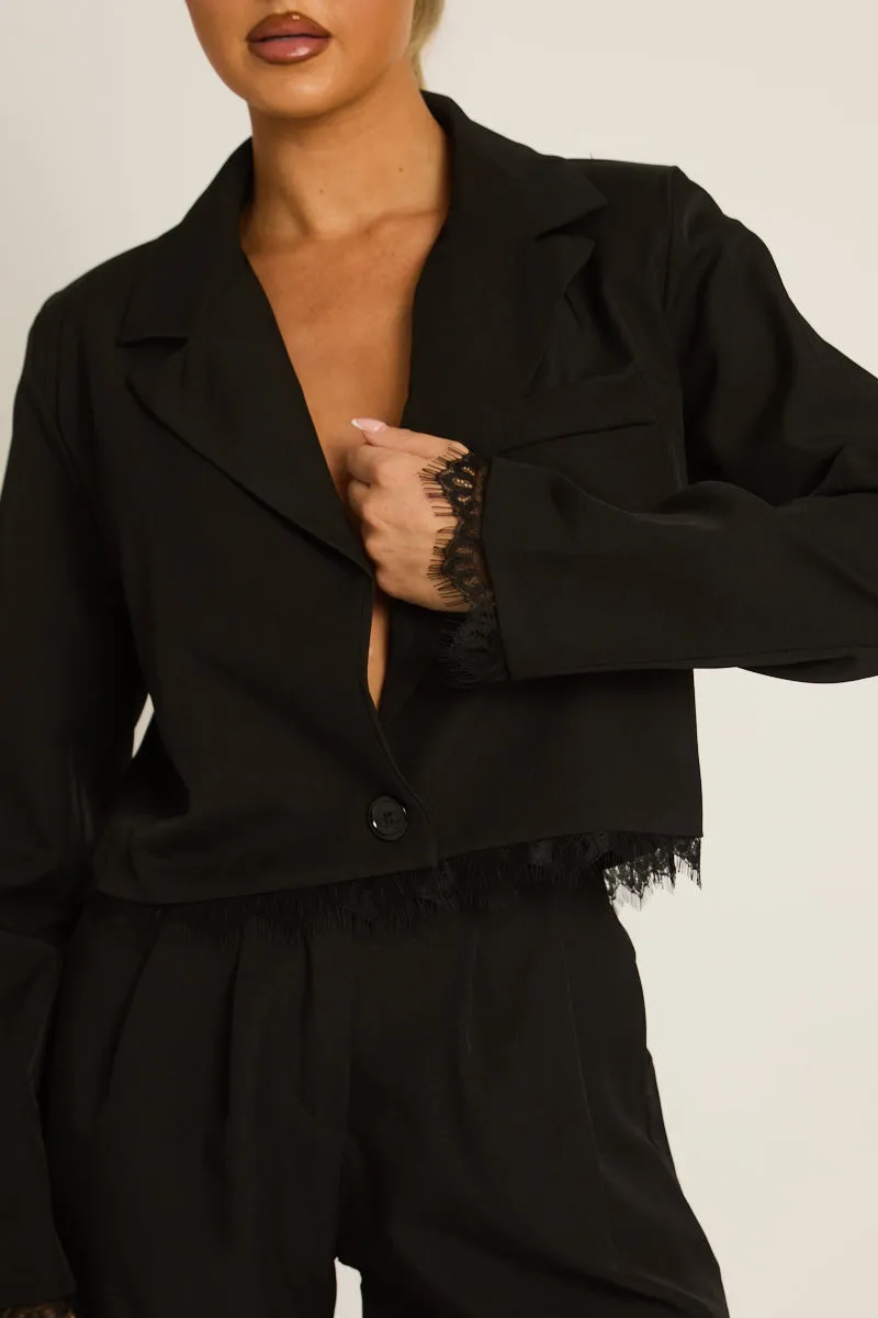 Black Lace Trim Blazer - Vanessa sold by Rebellious Fashion product image thumbnail 4