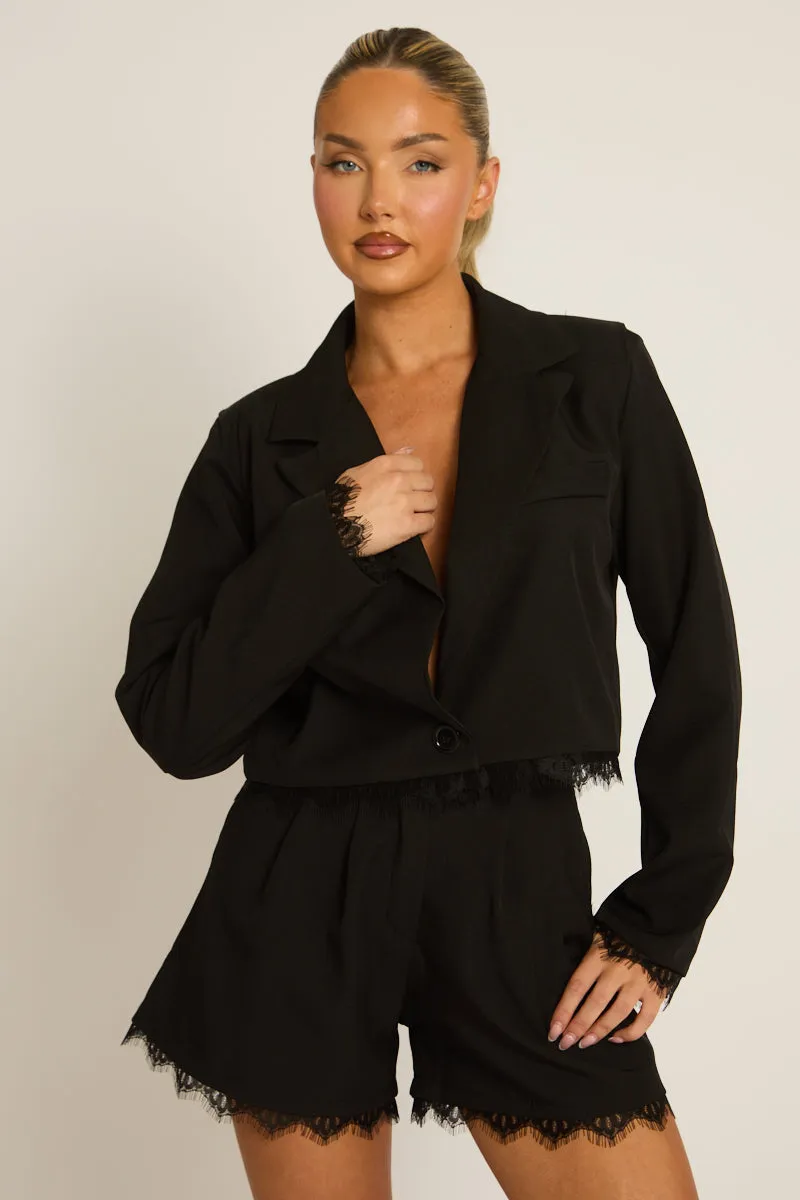Black Lace Trim Blazer - Vanessa sold by Rebellious Fashion product image thumbnail 3