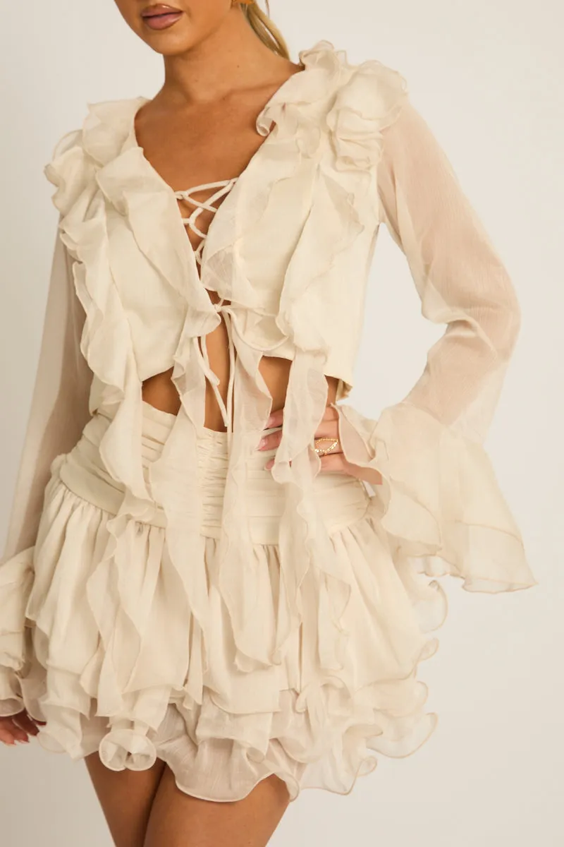Beige Ruffle Tie Front Top and Skort Co-ord Set - Selena sold by Rebellious Fashion product image thumbnail 3