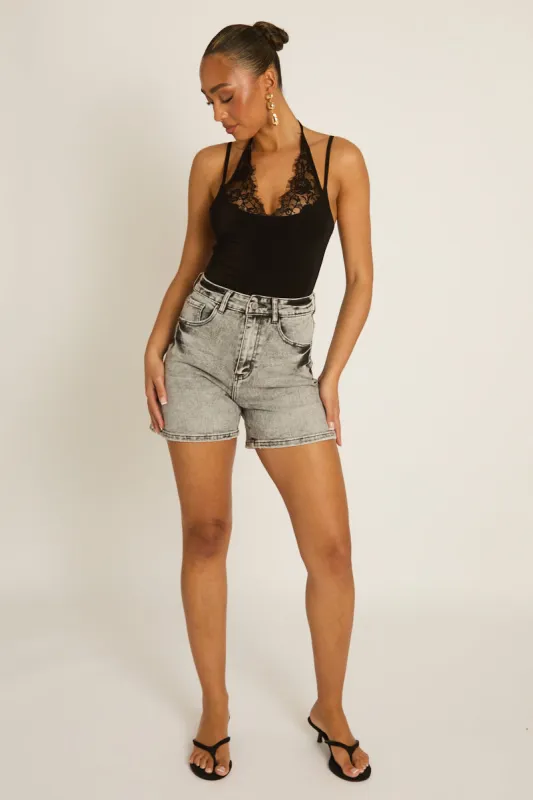 Washed Grey Denim Shorts - Giaa made by Rebellious Fashion