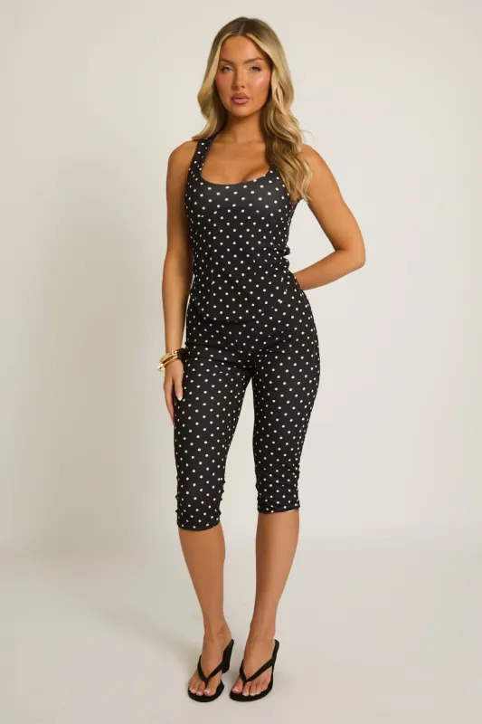 Black Polka Dot Corset Top and Capri Pant Co-ord Set - Nikola made by Rebellious Fashion