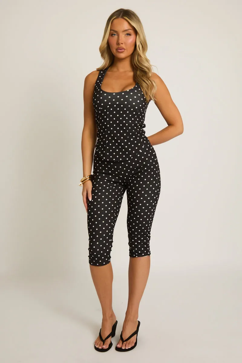 Black Polka Dot Corset Top and Capri Pant Co-ord Set - Nikola sold by Rebellious Fashion