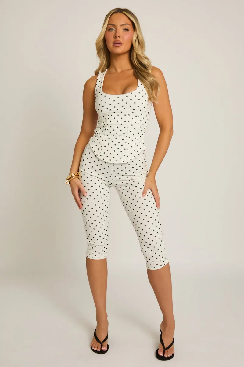 White Polka Dot Corset Top and Capri Pant Co-ord Set - Nikola sold by Rebellious Fashion product image thumbnail 2