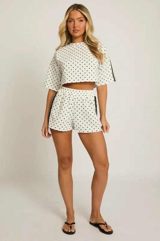 White Polka Dot Side Stripe Co-ord Set - Mally made by Rebellious Fashion