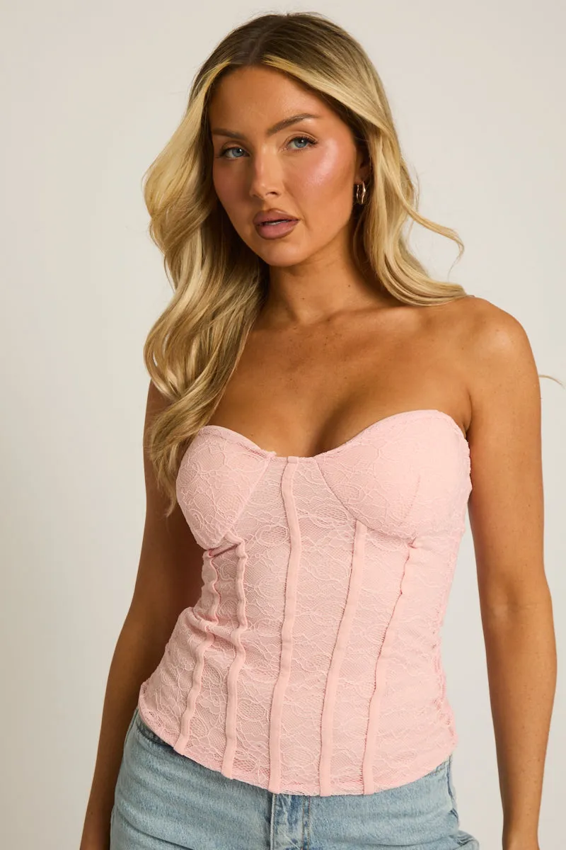 Pink Lace Corset Top - Alannah sold by Rebellious Fashion product image thumbnail 4