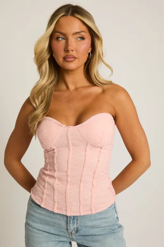 Pink Lace Corset Top - Alannah made by Rebellious Fashion
