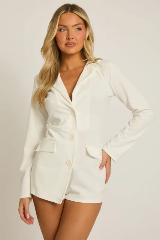 White Tailored Blazer Playsuit - Vanya made by Rebellious Fashion