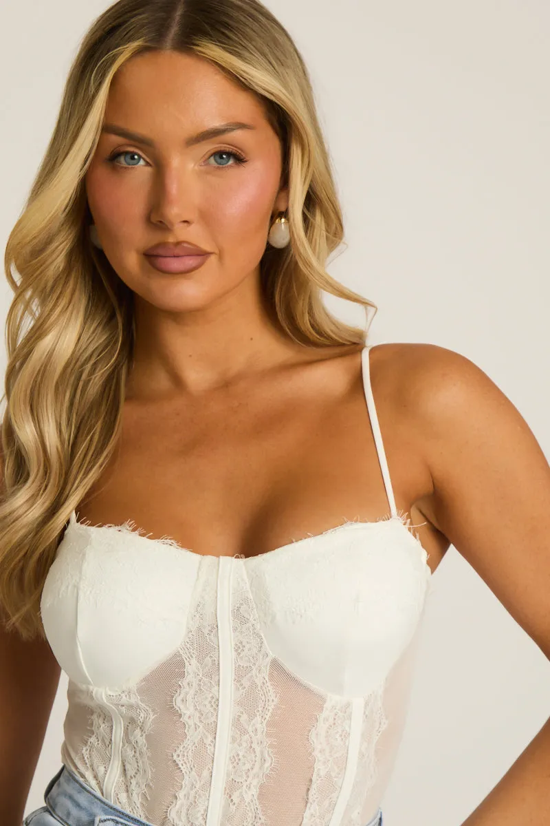 White Lace Corset Detail Bodysuit - Angeleena sold by Rebellious Fashion product image thumbnail 3