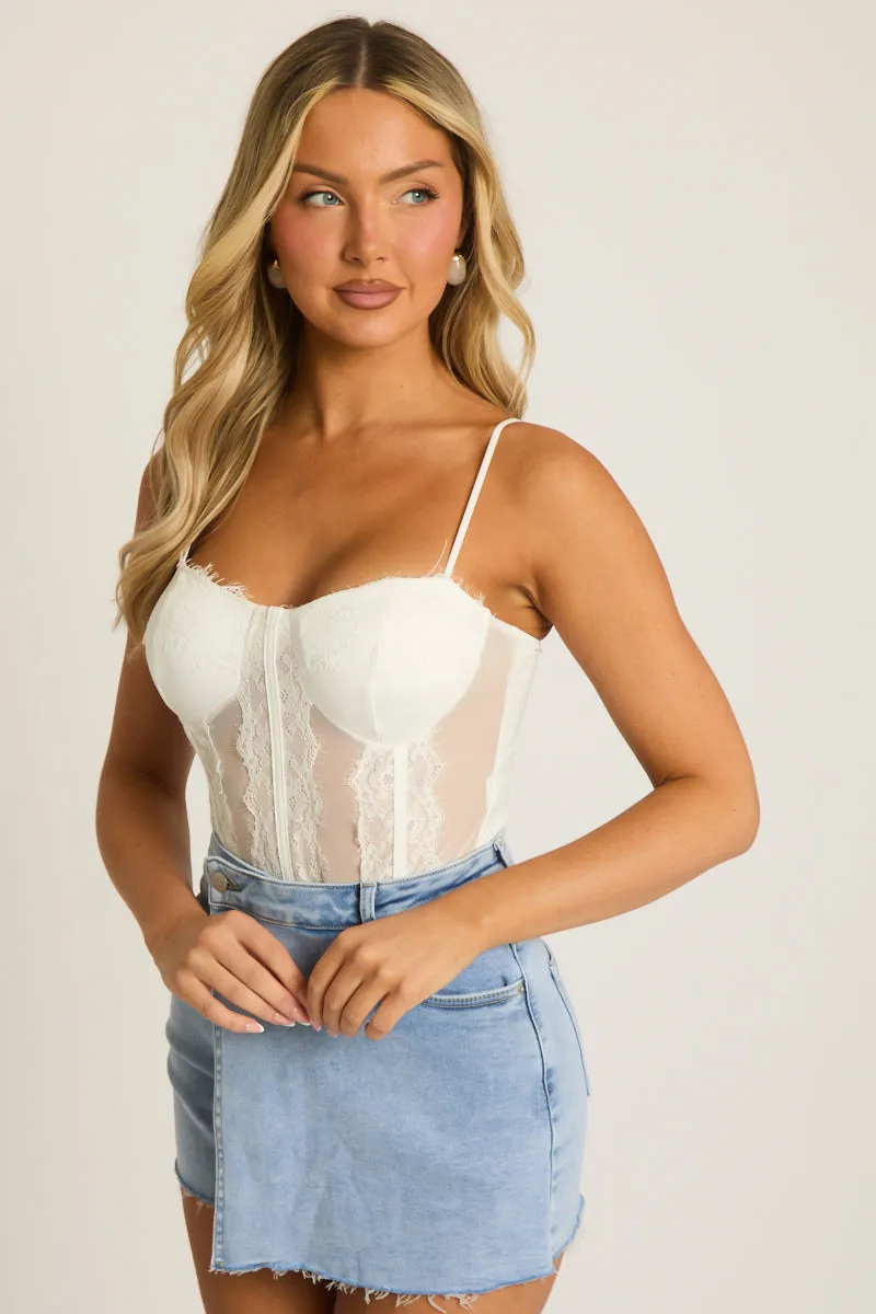White Lace Corset Detail Bodysuit - Angeleena sold by Rebellious Fashion product image thumbnail 5