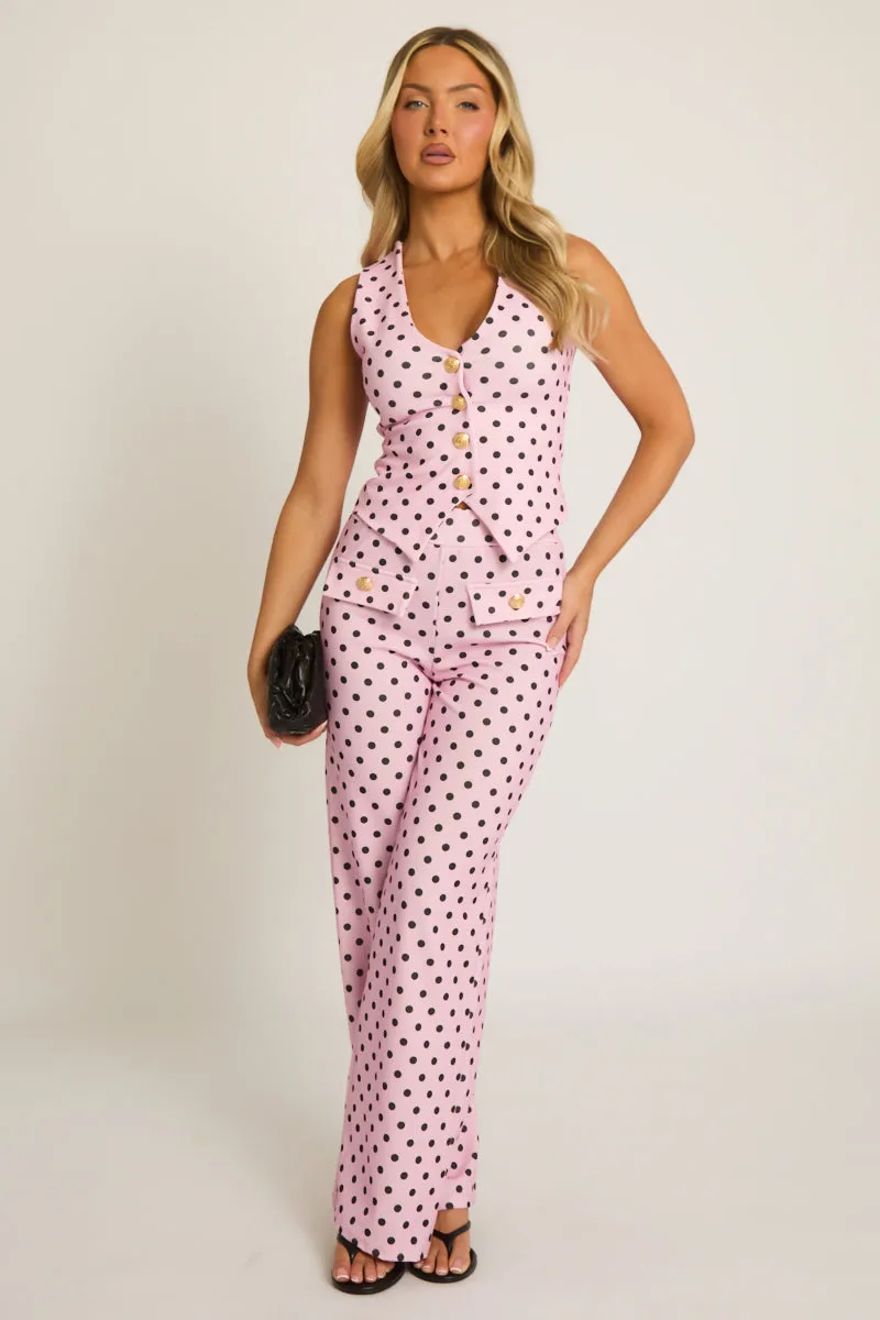Pink Polka Dot Tailored Waistcoat and Trousers Co-ord Set - Eliza sold by Rebellious Fashion product image thumbnail 2