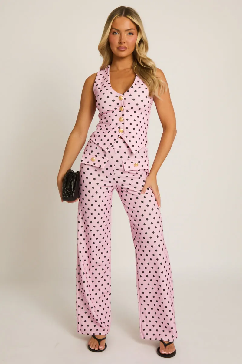 Pink Polka Dot Tailored Waistcoat and Trousers Co-ord Set - Eliza sold by Rebellious Fashion