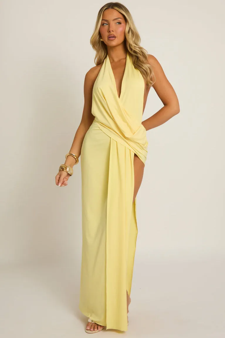 Yellow Split Hem Drape Maxi Dress - Arleen sold by Rebellious Fashion product image thumbnail 5