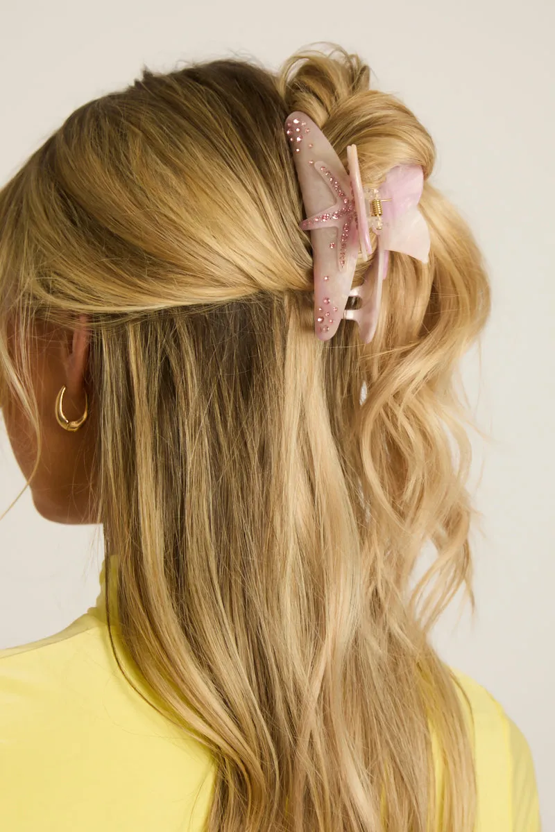 Pink Starfish Jewelled Hair Claw Clip - Magda sold by Rebellious Fashion product image thumbnail 4