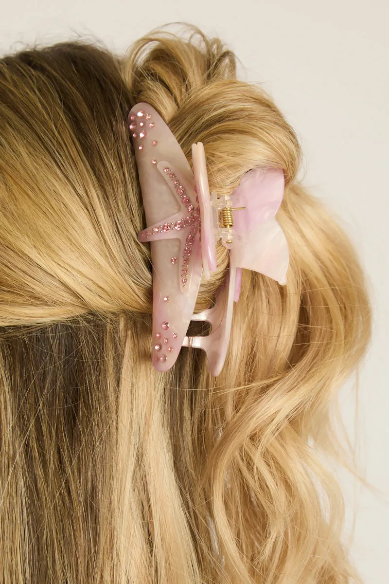 Pink Starfish Jewelled Hair Claw Clip - Magda sold by Rebellious Fashion product image thumbnail 2