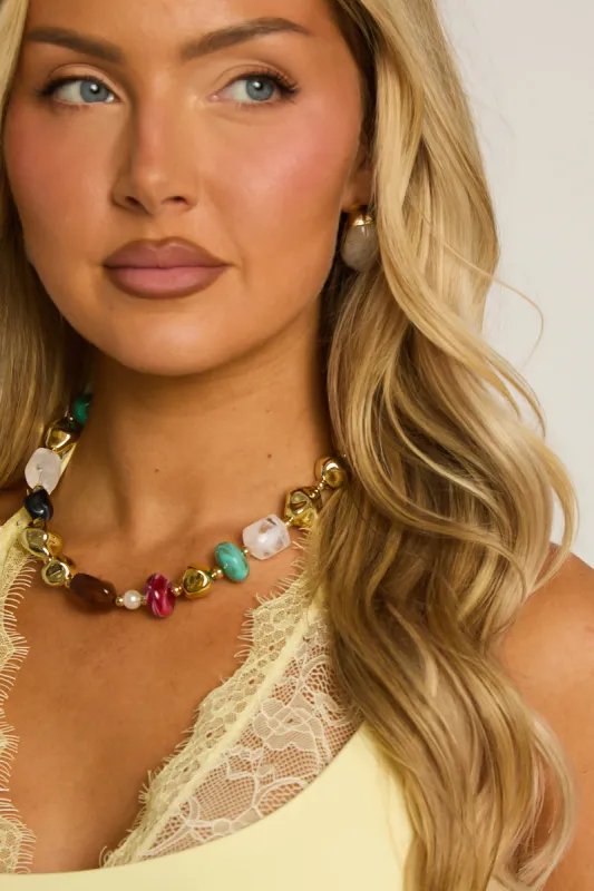 Gold Multi Bead Detail Necklace - Ellen made by Rebellious Fashion