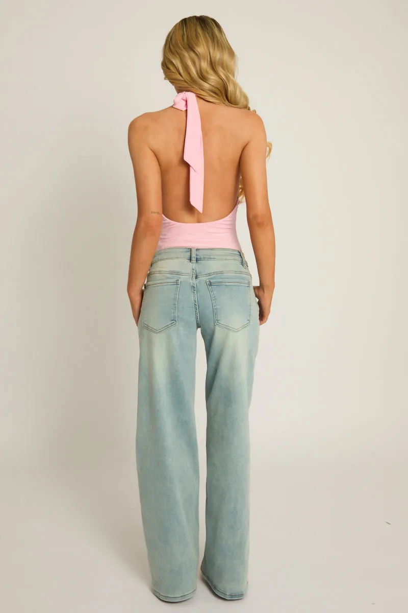 Pink Plunge Halterneck Bodysuit - Serena sold by Rebellious Fashion product image thumbnail 5