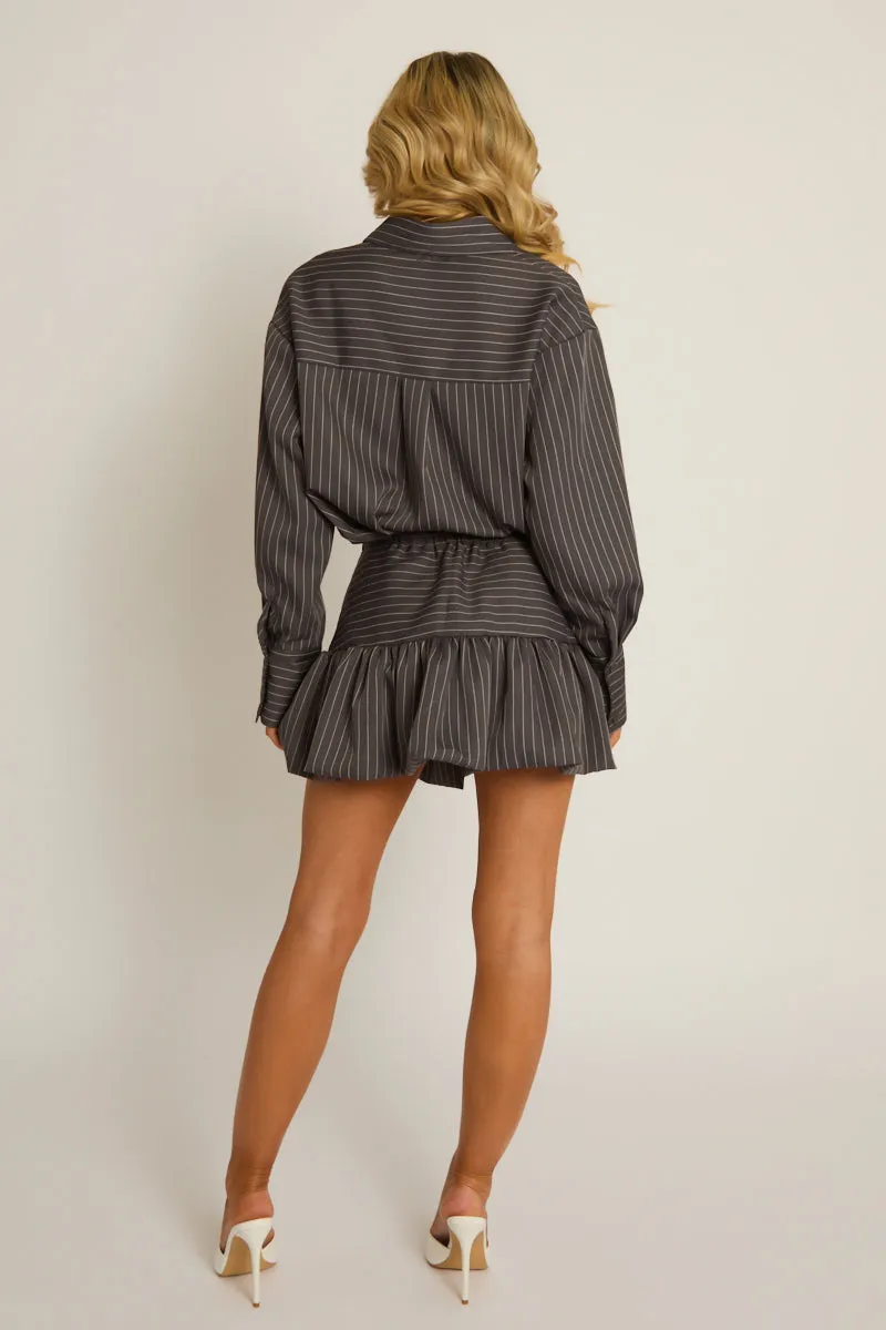 Grey Pinstripe Shirt and Puffball Skirt Co-ord Set - Hollia sold by Rebellious Fashion product image thumbnail 5