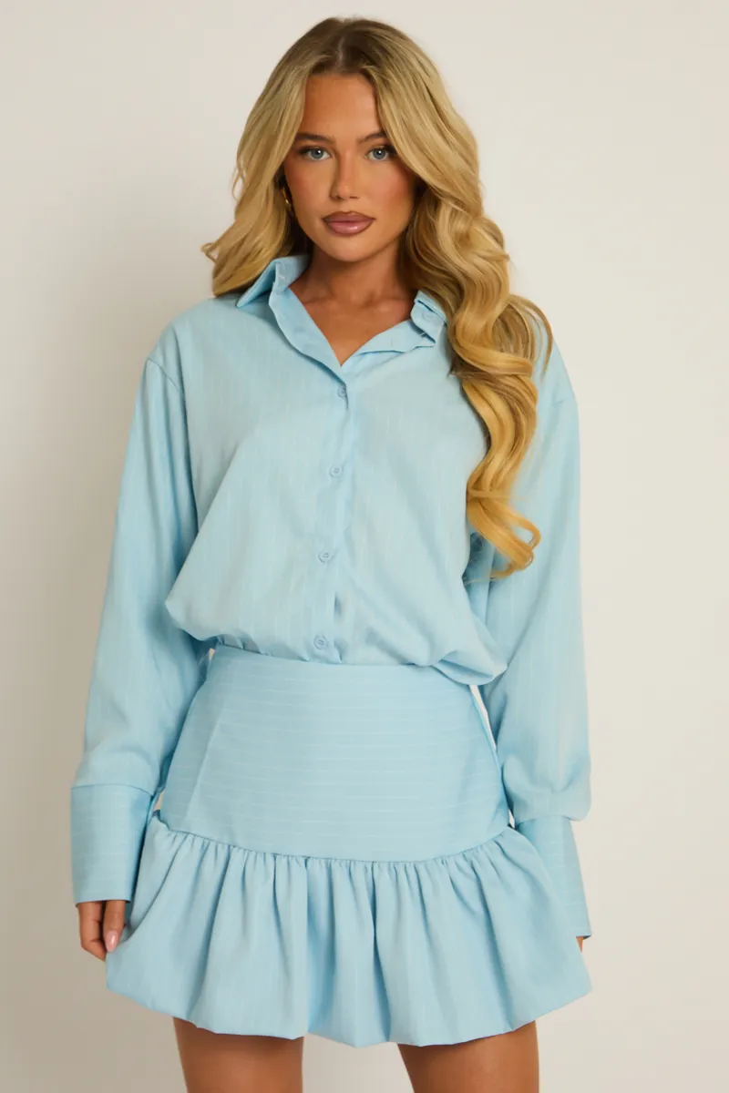 Blue Pinstripe Shirt and Puffball Skirt Co-ord Set - Hollia sold by Rebellious Fashion product image thumbnail 3