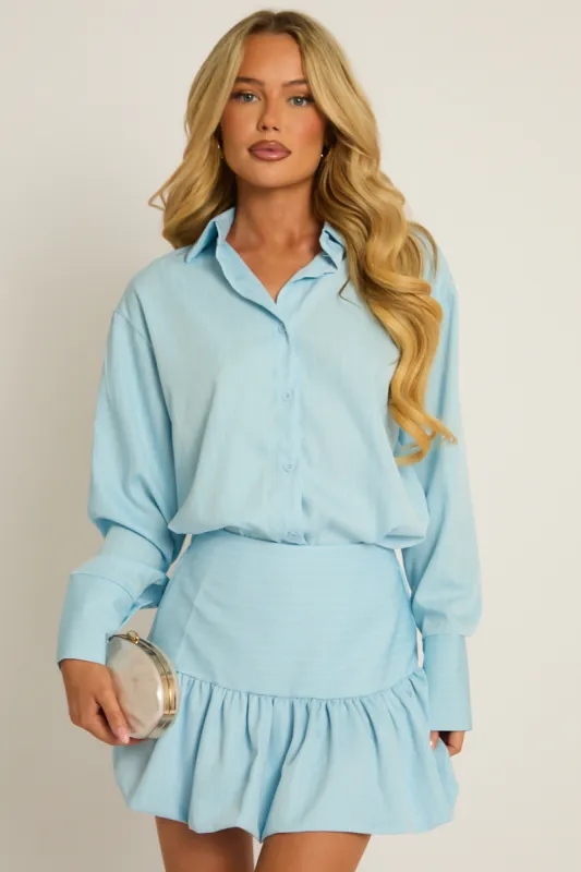 Blue Pinstripe Shirt and Puffball Skirt Co-ord Set - Hollia made by Rebellious Fashion