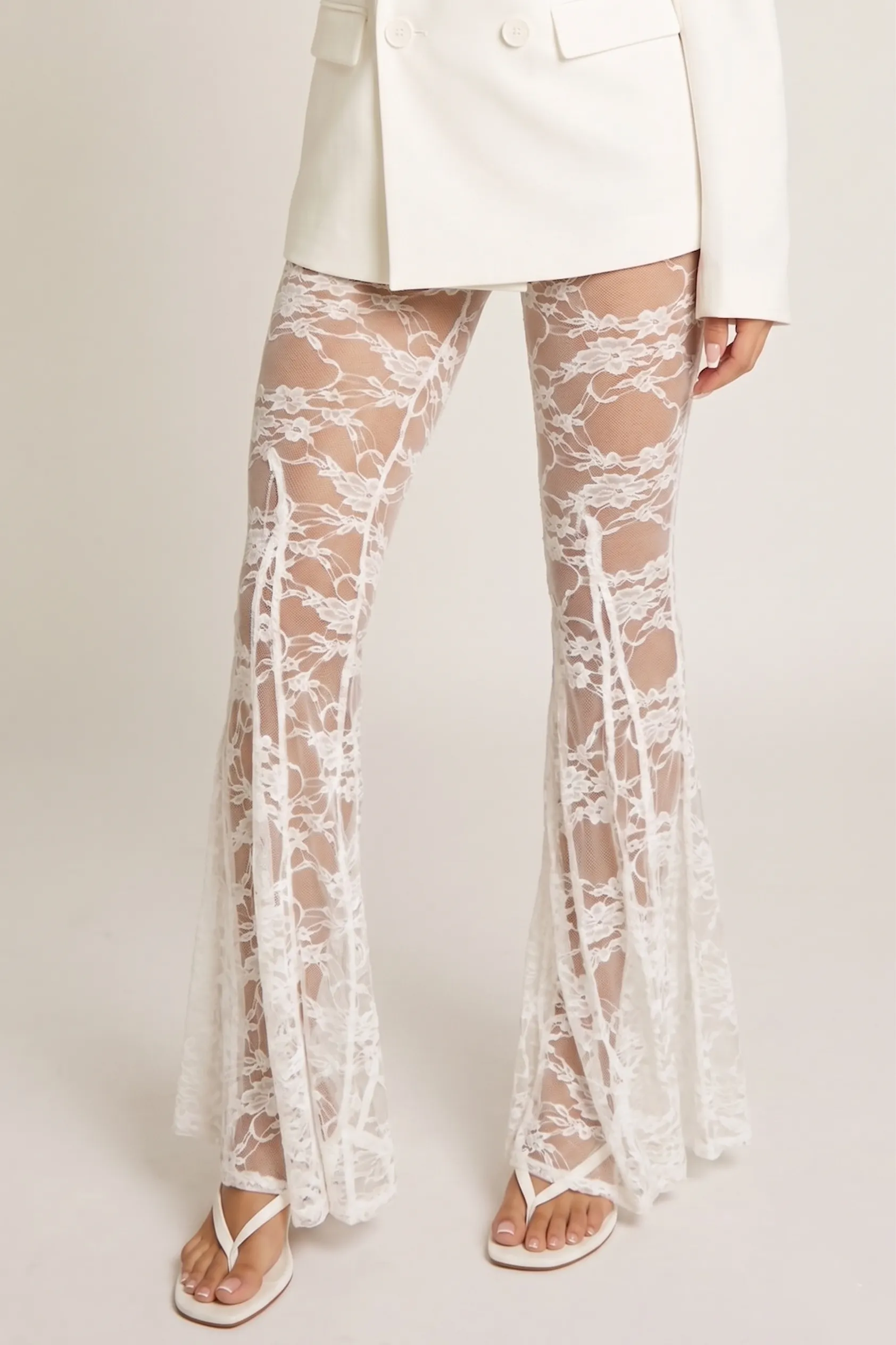 White Lace Flare Trousers - Samina sold by Rebellious Fashion product image thumbnail 2