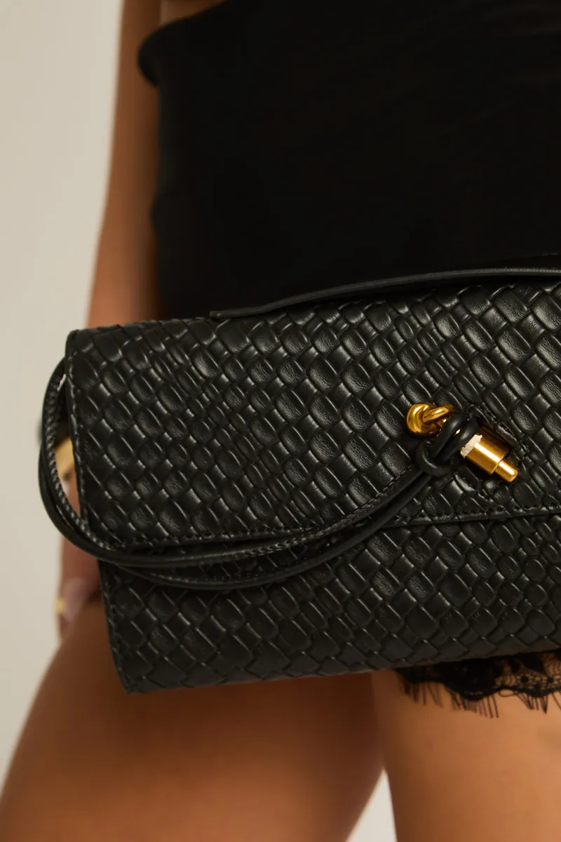 Black Leather Clutch Bag with Gold Clasp - Aliyah sold by Rebellious Fashion product image thumbnail 5