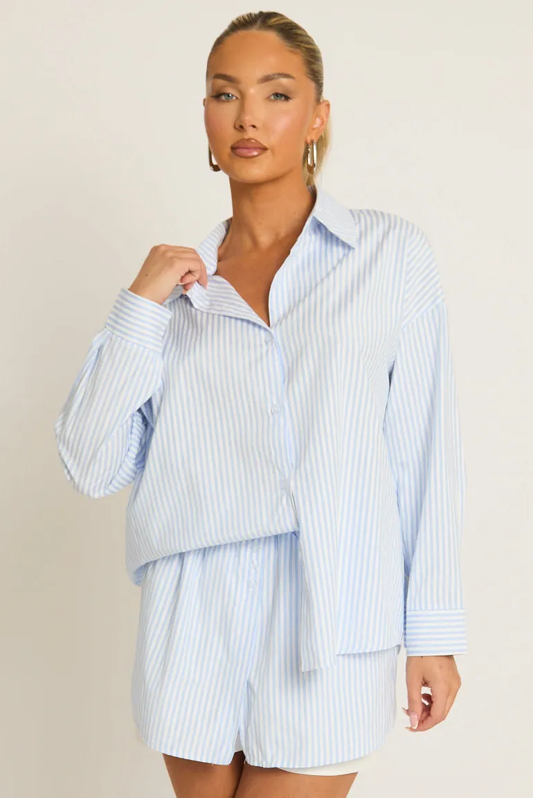 Blue Stripe Button Up Shirt and Shorts Co-ord Set - Kennedy sold by Rebellious Fashion product image thumbnail 5