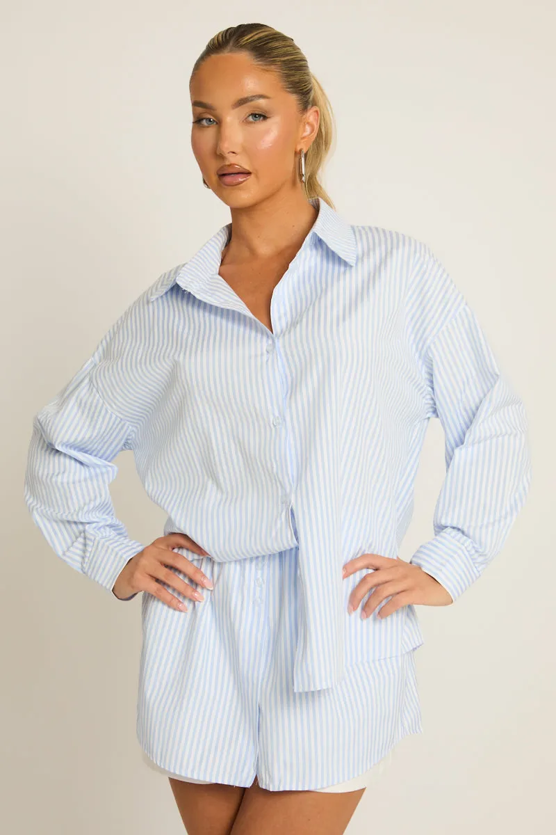 Blue Stripe Button Up Shirt and Shorts Co-ord Set - Kennedy sold by Rebellious Fashion product image thumbnail 2