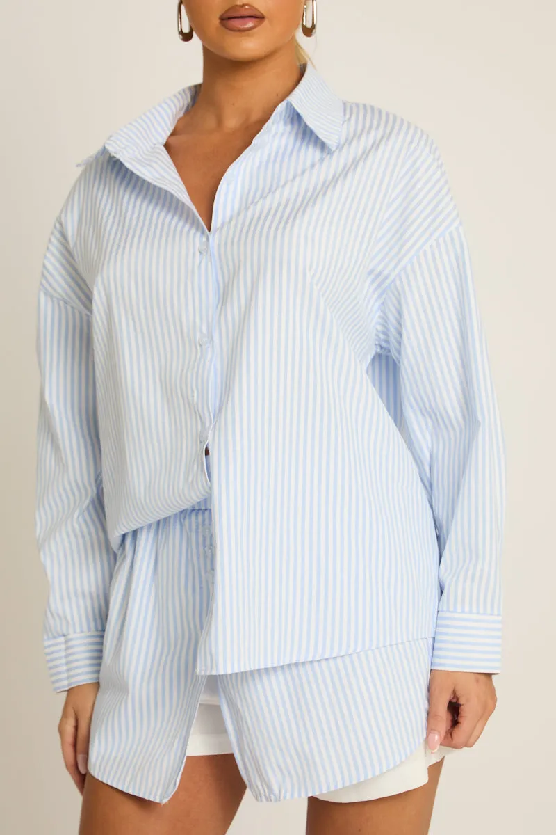 Blue Stripe Button Up Shirt and Shorts Co-ord Set - Kennedy sold by Rebellious Fashion product image thumbnail 3