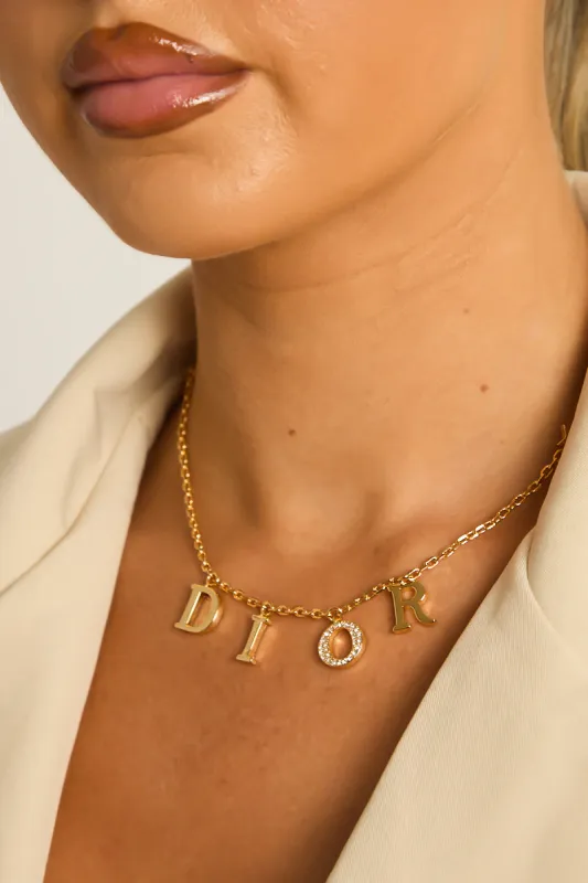 Gold Diamante Detail Charm Necklace - Tiegan made by Rebellious Fashion