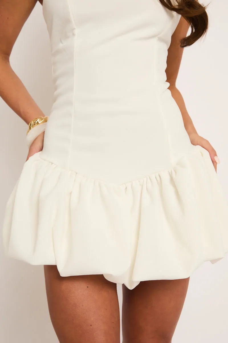 White Bandeau Puffball Mini Dress - Hettie sold by Rebellious Fashion product image thumbnail 3