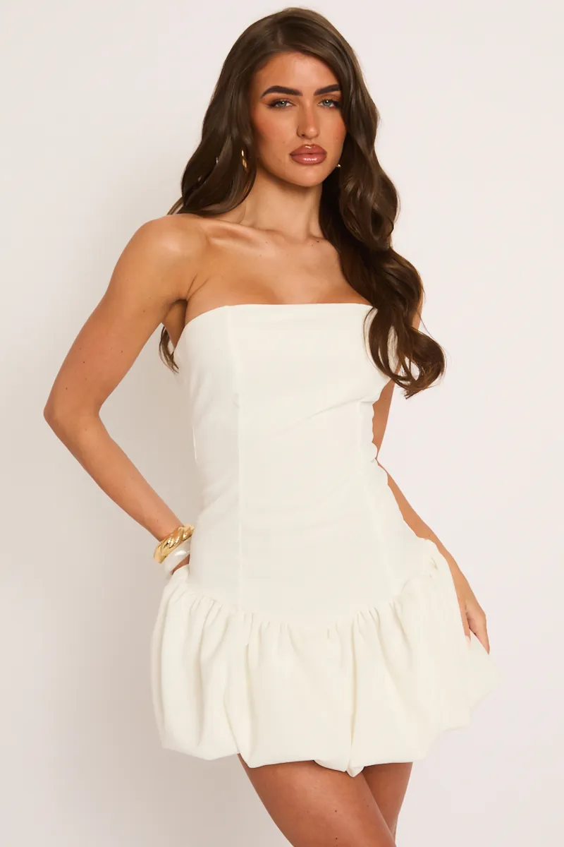 White Bandeau Puffball Mini Dress - Hettie sold by Rebellious Fashion product image thumbnail 2