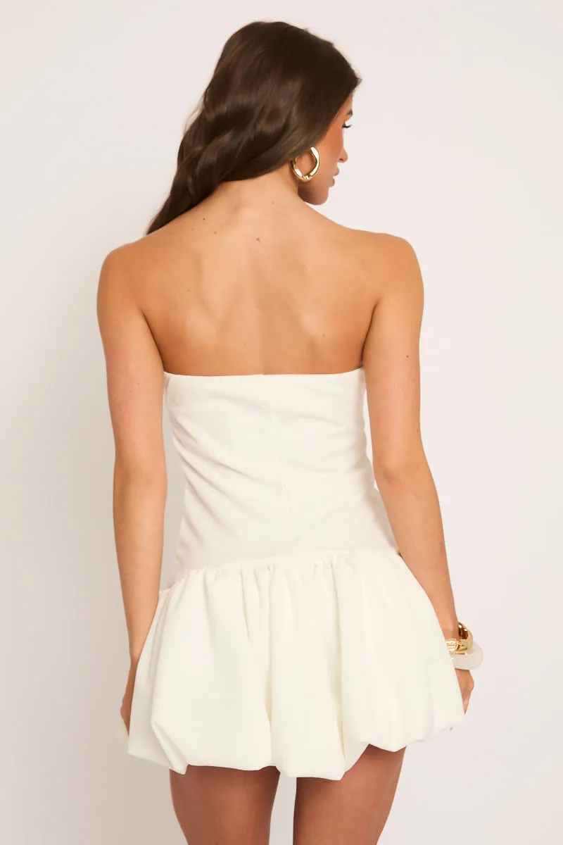 White Bandeau Puffball Mini Dress - Hettie sold by Rebellious Fashion product image thumbnail 4
