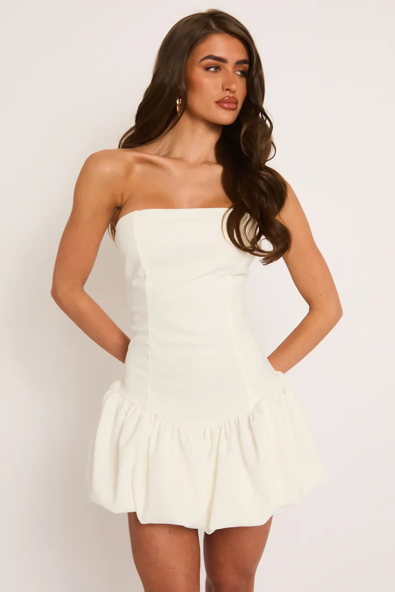 White Bandeau Puffball Mini Dress - Hettie sold by Rebellious Fashion product image thumbnail 5