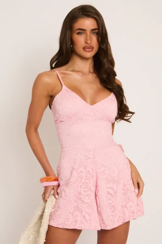 Pink Lace Cami Playsuit - Stacie made by Rebellious Fashion