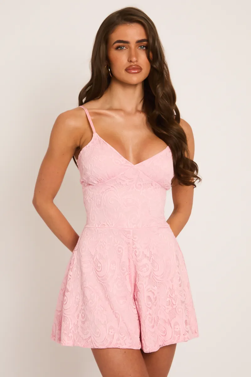 Pink Lace Cami Playsuit - Stacie sold by Rebellious Fashion product image thumbnail 5