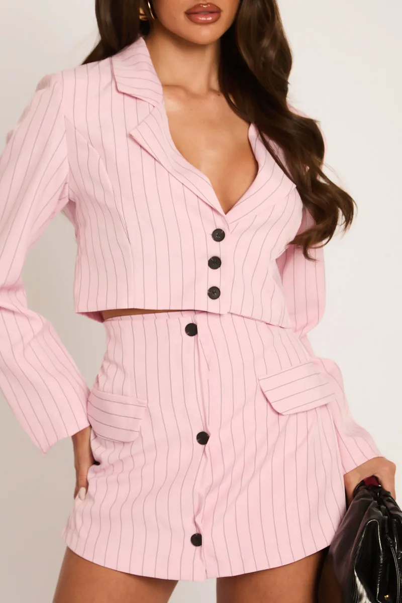 Pink Stripe Tailored Blazer and Skirt Co-ord Set - Colby sold by Rebellious Fashion product image thumbnail 3