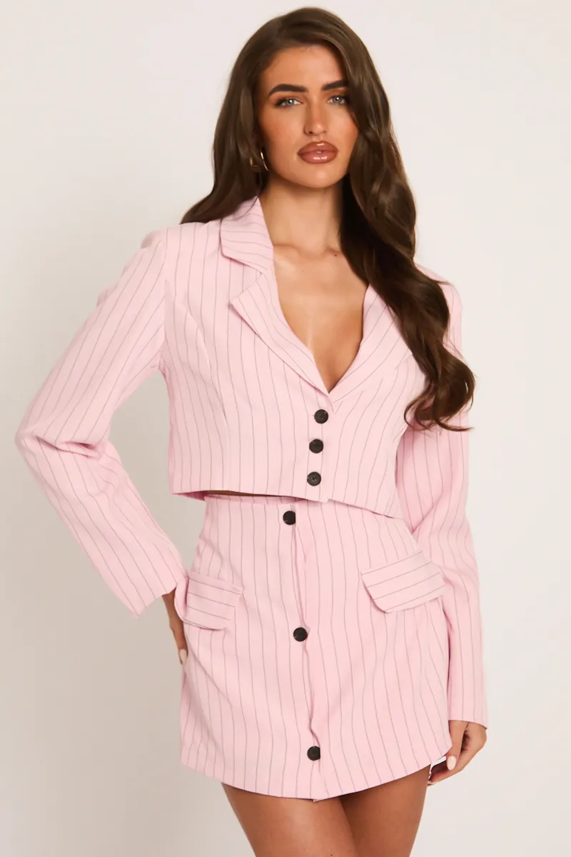 Pink Stripe Tailored Blazer and Skirt Co-ord Set - Colby sold by Rebellious Fashion
