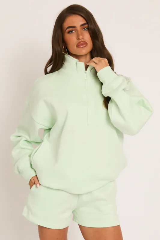 Mint Oversized Half Zip Sweater and Joggers Loungewear Co-ord Set - Emily made by Rebellious Fashion