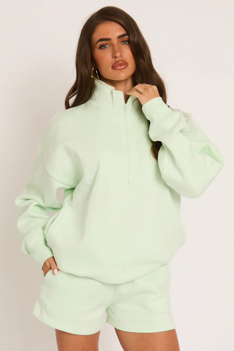 Mint Oversized Half Zip Sweater and Joggers Loungewear Co-ord Set - Emily sold by Rebellious Fashion