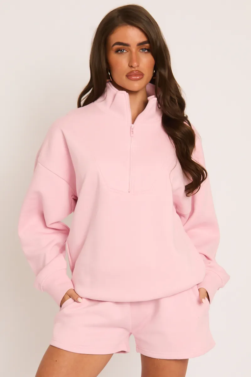 Pink Oversized Half Zip Sweater and Joggers Loungewear Co-ord Set - Emily sold by Rebellious Fashion product image thumbnail 4