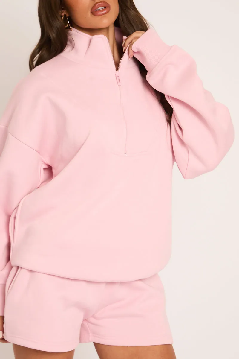 Pink Oversized Half Zip Sweater and Joggers Loungewear Co-ord Set - Emily sold by Rebellious Fashion product image thumbnail 3