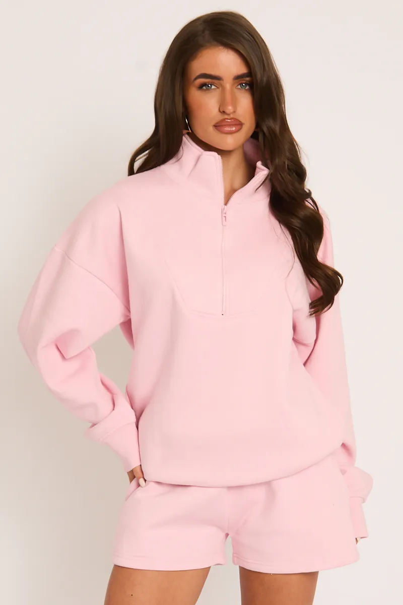 Pink Oversized Half Zip Sweater and Joggers Loungewear Co-ord Set - Emily sold by Rebellious Fashion product image thumbnail 2