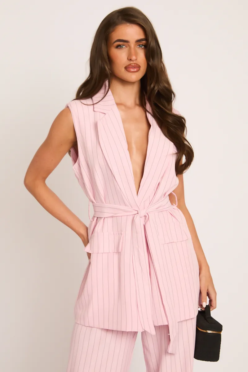 Pink Stripe Tailored Waistcoat and Trousers Co-ord Set - Kourtney sold by Rebellious Fashion product image thumbnail 2