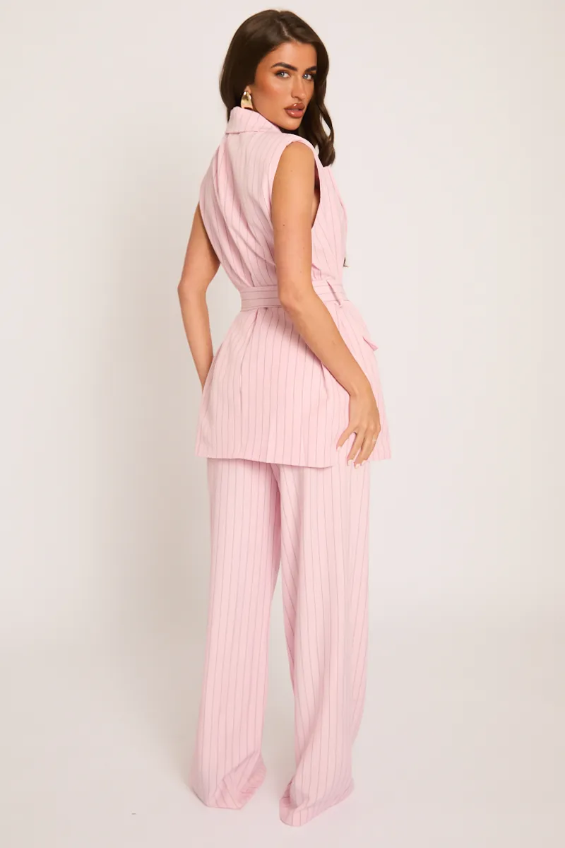 Pink Stripe Tailored Waistcoat and Trousers Co-ord Set - Kourtney sold by Rebellious Fashion product image thumbnail 4