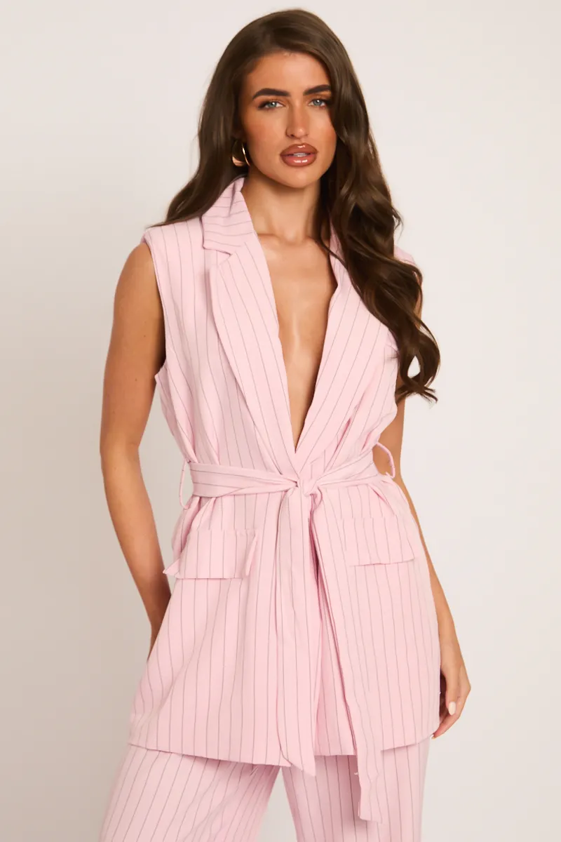Pink Stripe Tailored Waistcoat and Trousers Co-ord Set - Kourtney sold by Rebellious Fashion product image thumbnail 5