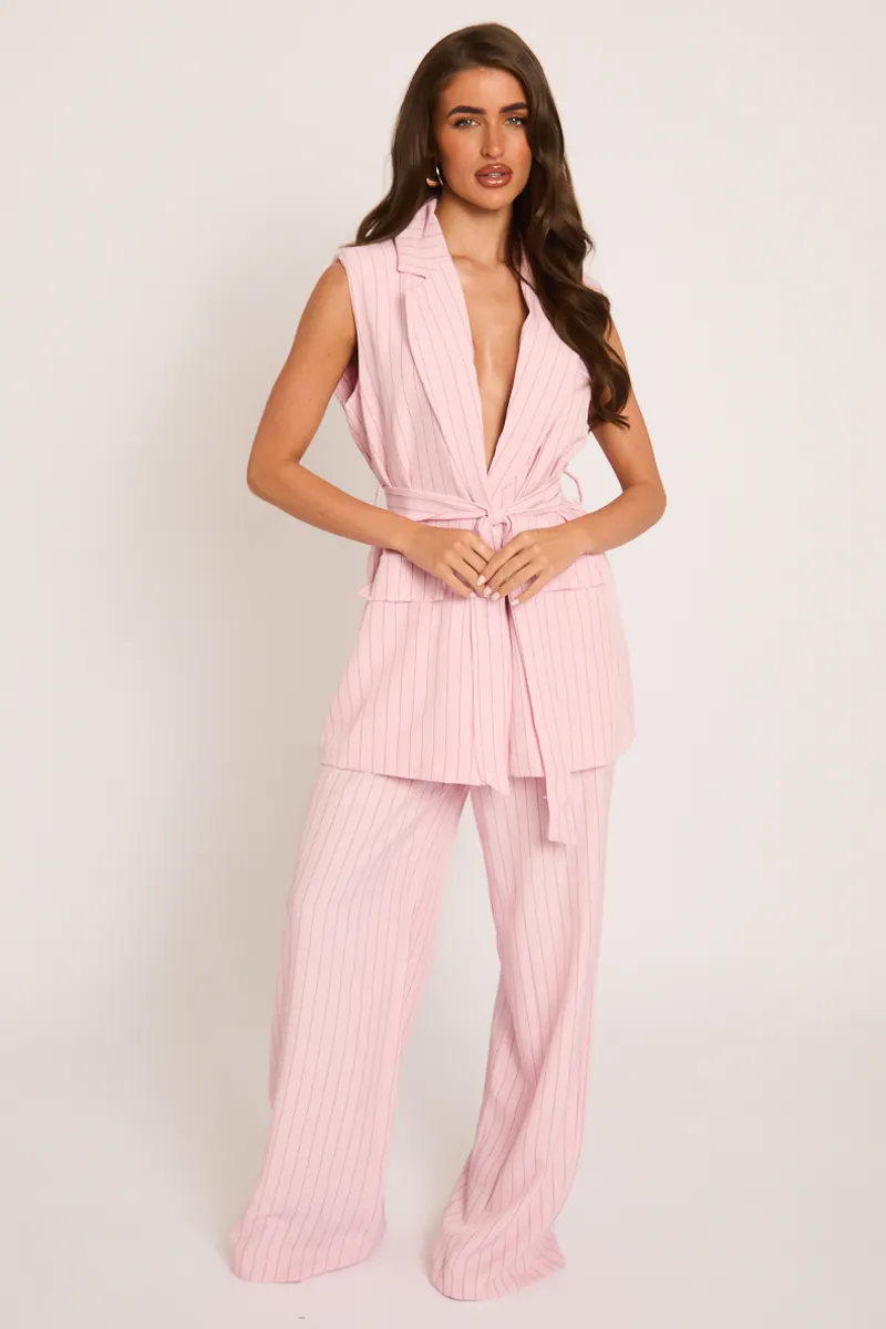 Pink Stripe Tailored Waistcoat and Trousers Co-ord Set - Kourtney sold by Rebellious Fashion