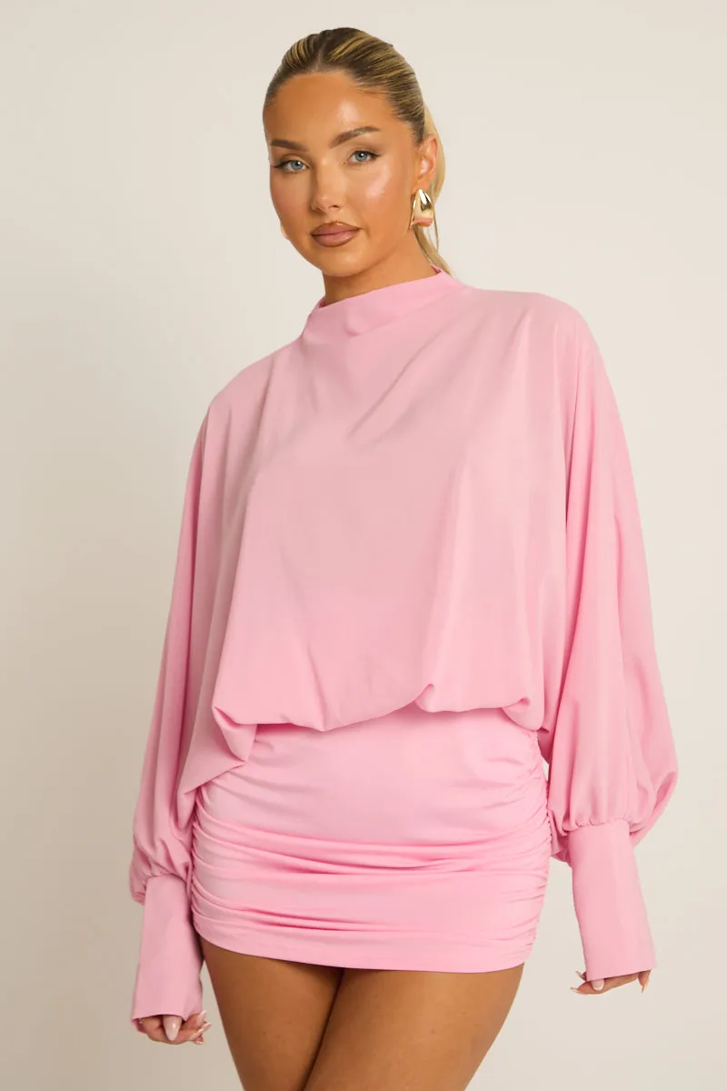 Pink Blouson Long Sleeve Mini Dress - Bryony sold by Rebellious Fashion product image thumbnail 3
